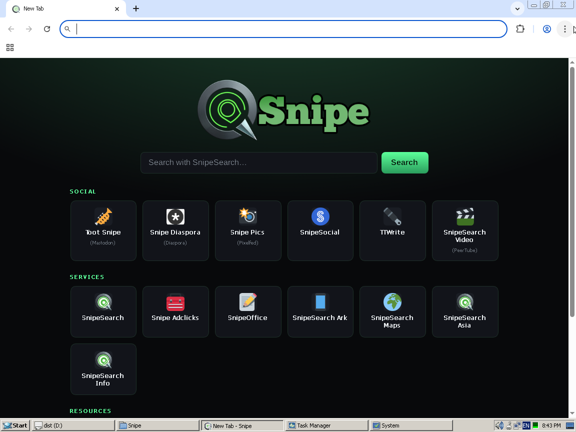 Snipe new tab portal on ReactOS 0.4.16