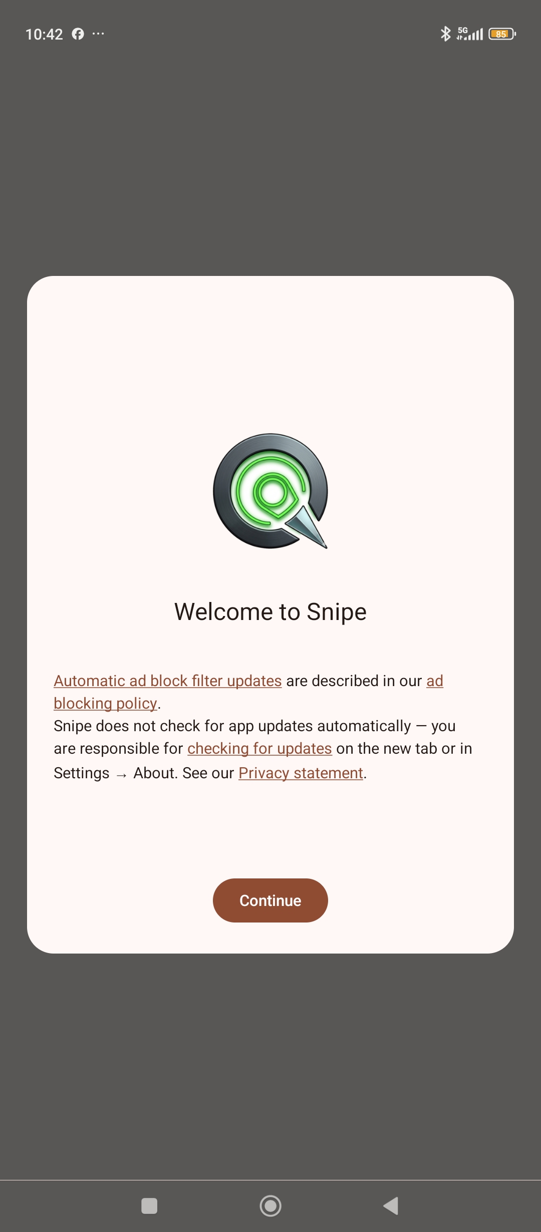 Welcome to Snipe on Android — adblocking and update policy