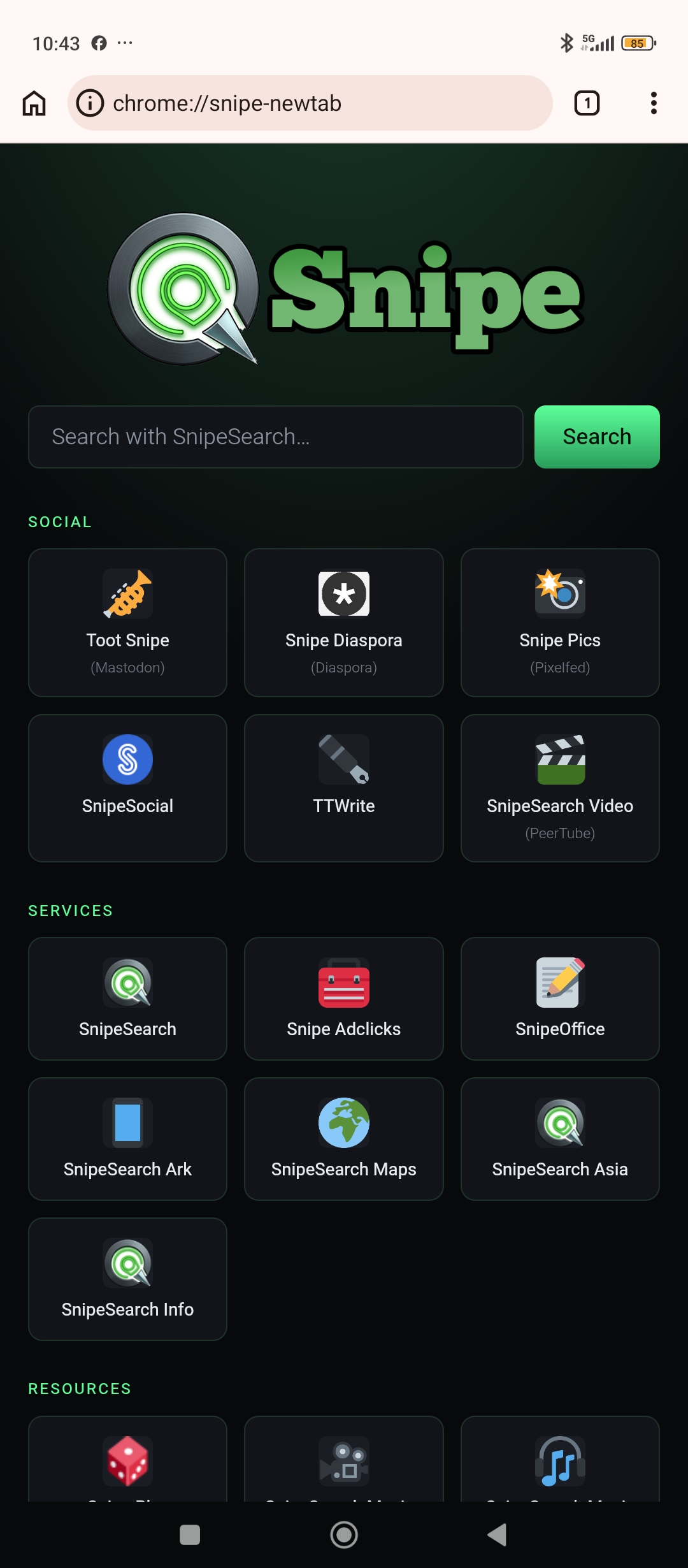 Snipe new tab on Android