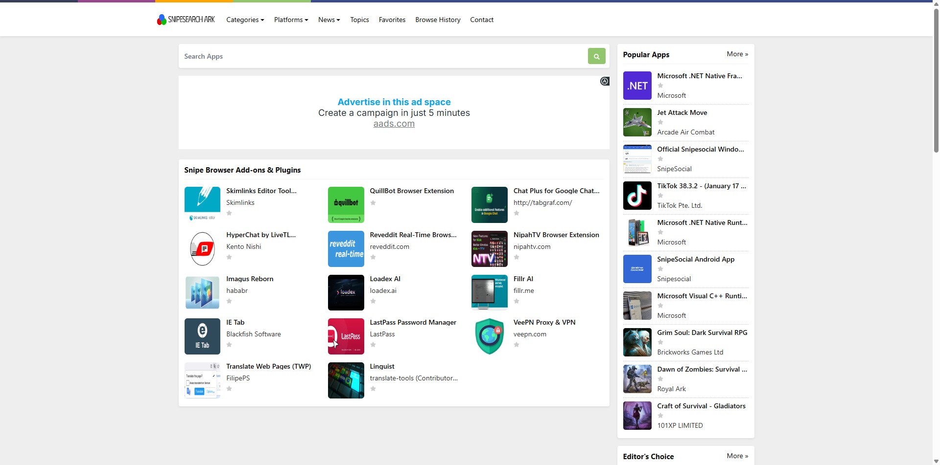 SnipeSearch Ark Snipe platform listing of browser add-ons