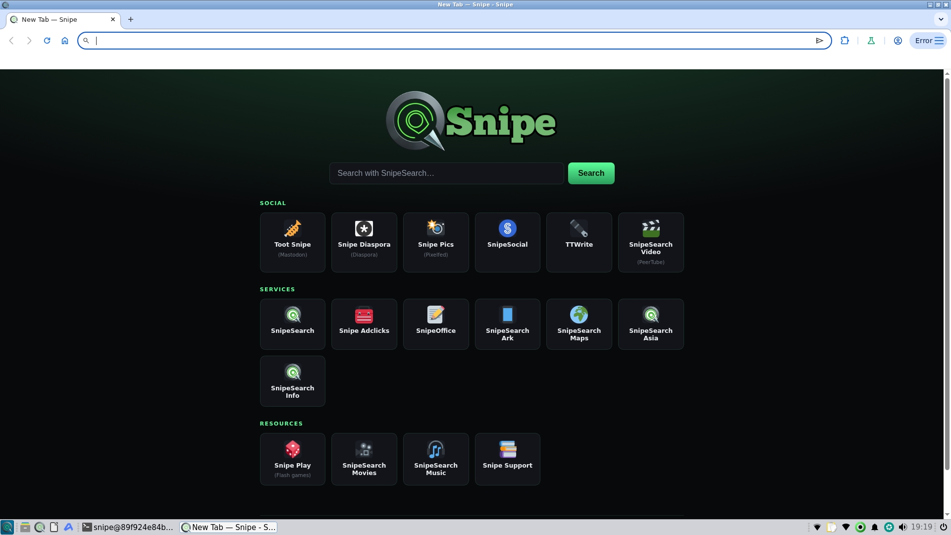 Snipe new tab on SnipeOS for Chromebook arm64