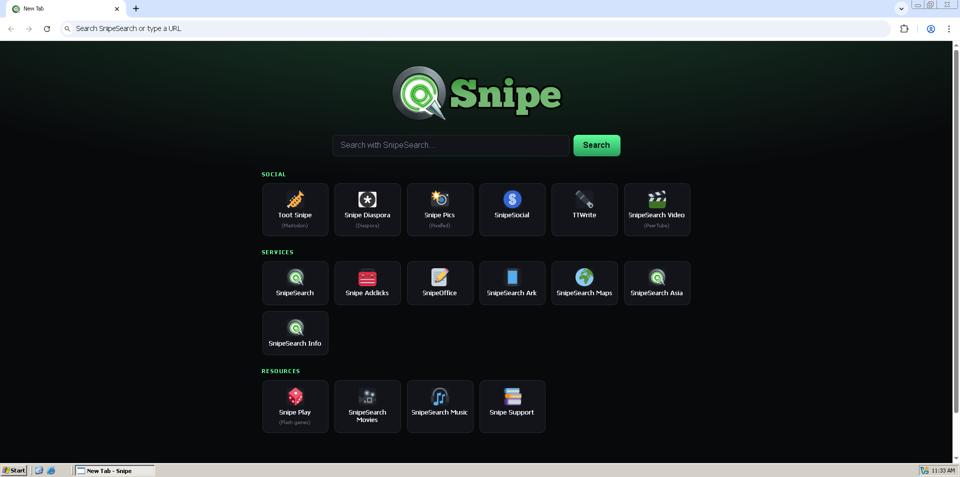 Snipe new tab on Windows Server 2003
